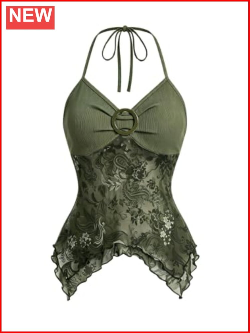 Y2K Halter Top Mesh Asymmetrical Going Out Whimsical Shirt